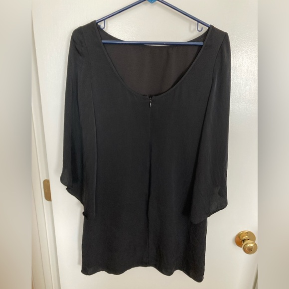 Milly, Black Stretch Silk Crepe Mini Dress, Tulip Butterfly Sleeve, Size 6 - Picture 3 of 10